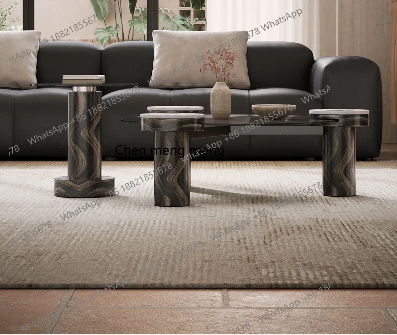 Italian Style Tempered Glass Coffee Table Set Light Luxury Living Room Home Round Coffee Table