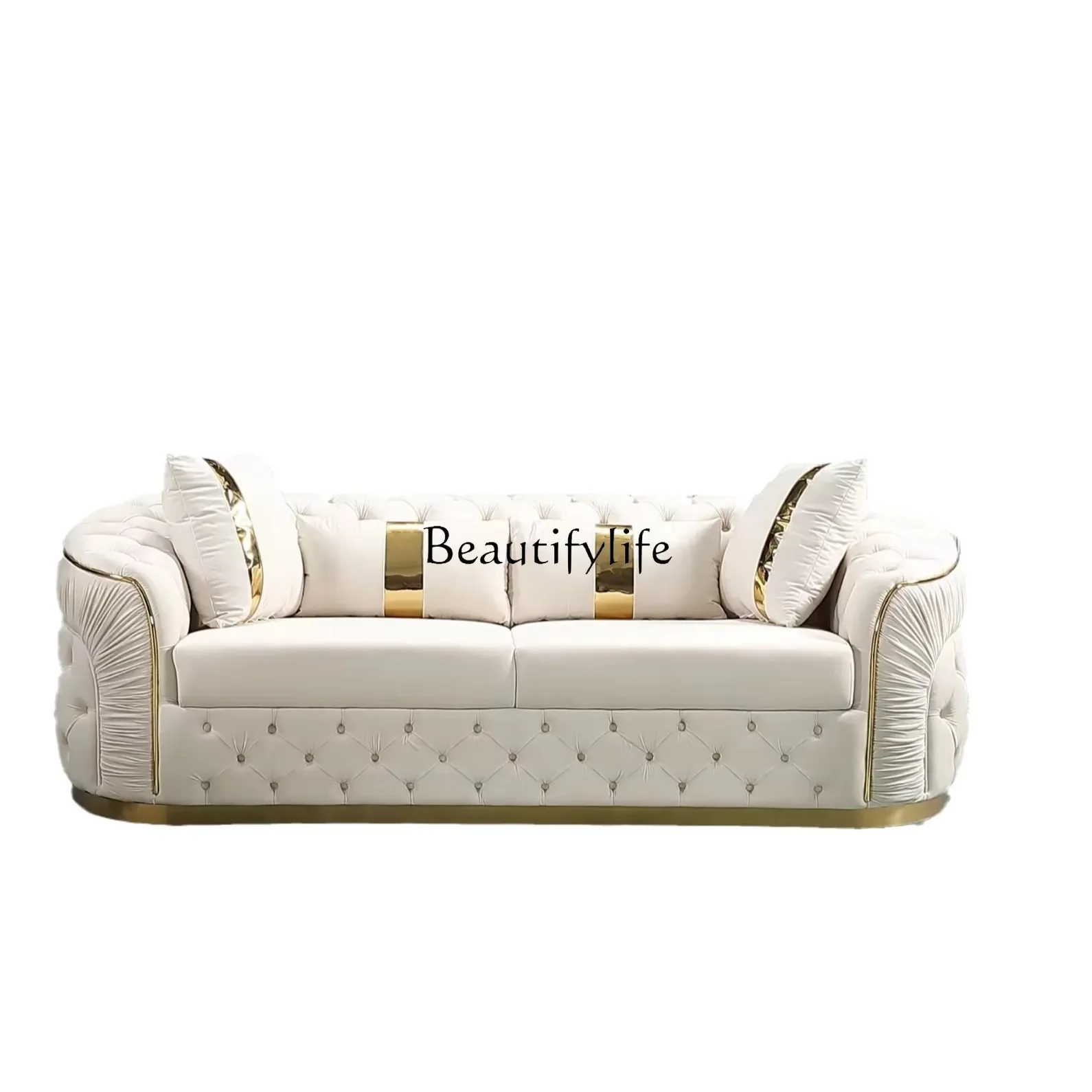 

05-American fabric buckle sofa European light luxury velvet simple straight sofa