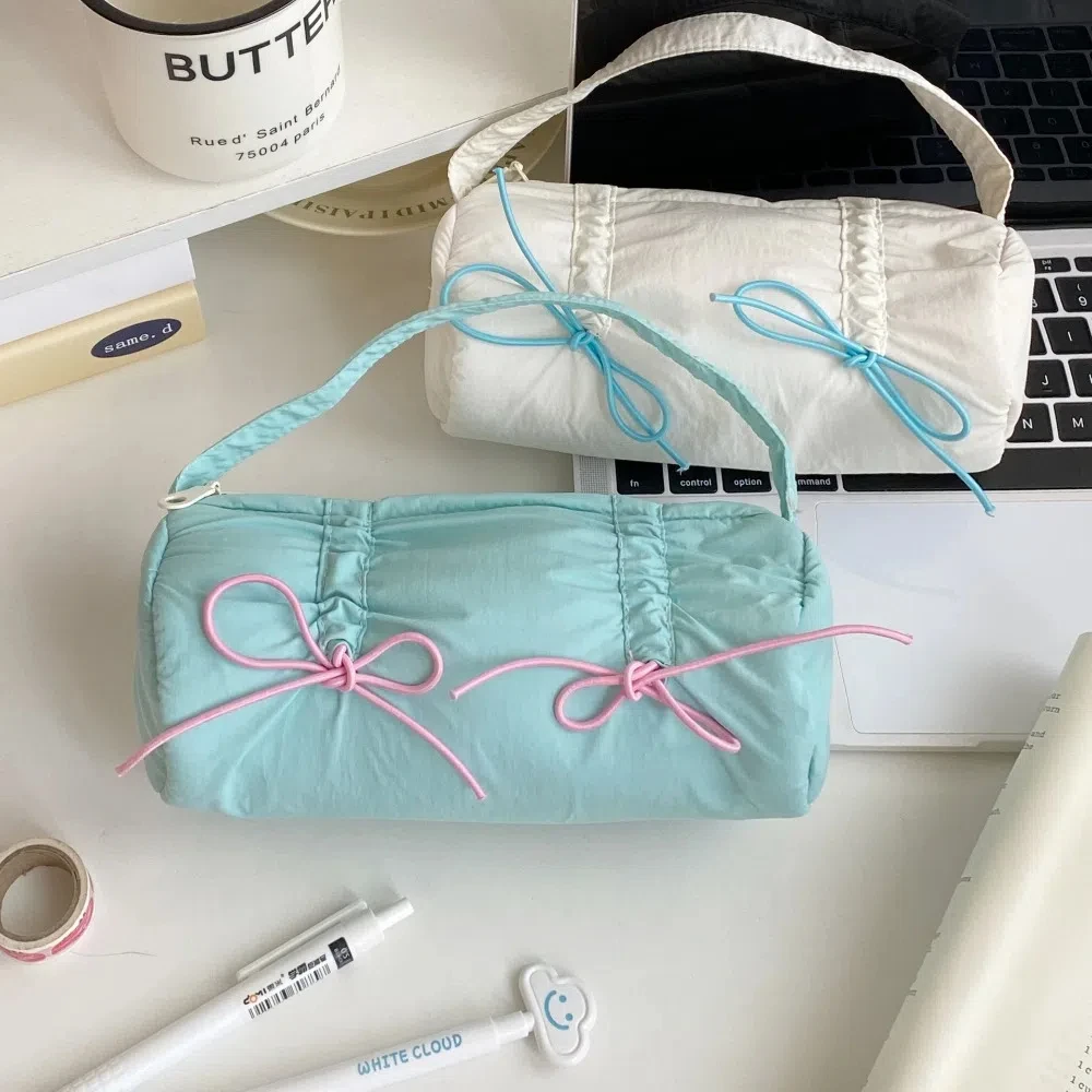 

Bowknot Bow Stationery Bag Handheld Pink/White Korean Style Pencil Case Large Capacity Desktop Storage Bow Pencil Pouch School