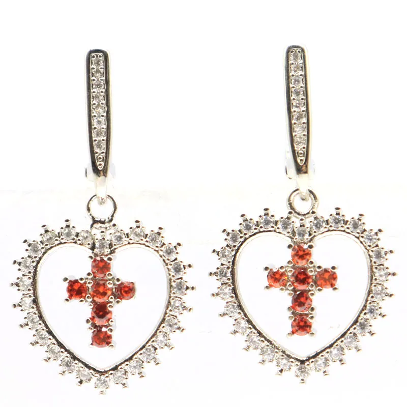 

33x18mm Charming Heart Shape Blue Turquoise Spessartine Garnet White CZ Gift For Girls Silver Earrings
