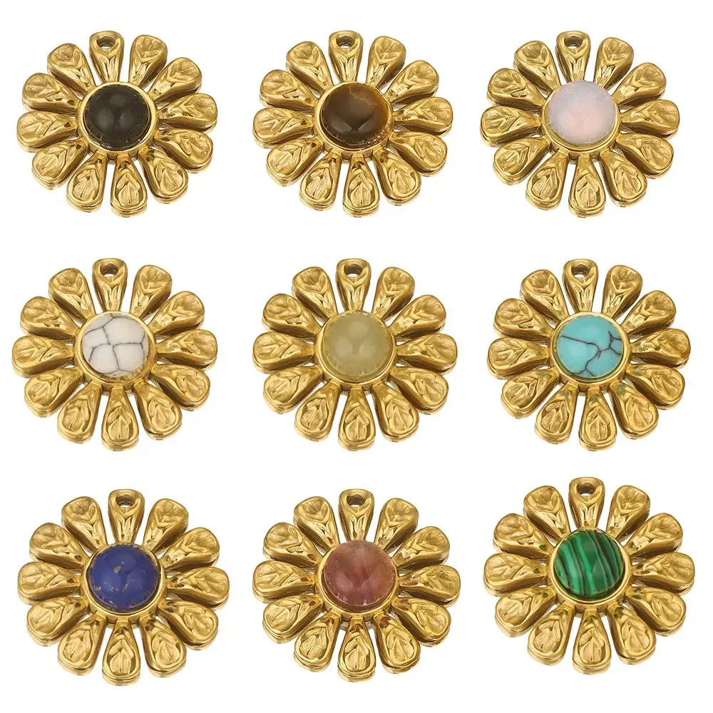 

4pcs Lot Stainless Steel Charm Sun Flower Earring Charms Stone DIY Bracelet Necklace Jewelry Making Supplies Accessories Metal