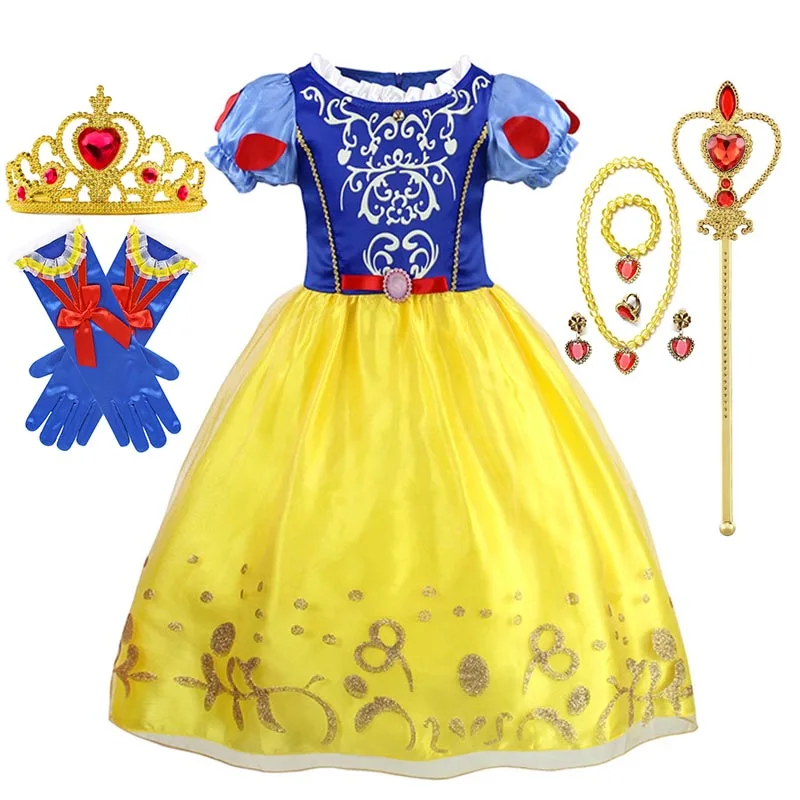 Robe de princesse Disney pour filles, cosplay pour enfants, cendrillon, blanche neige, aurore, raiponce, costume d'Halloween, robes de fête d'anniversaire pour enfants