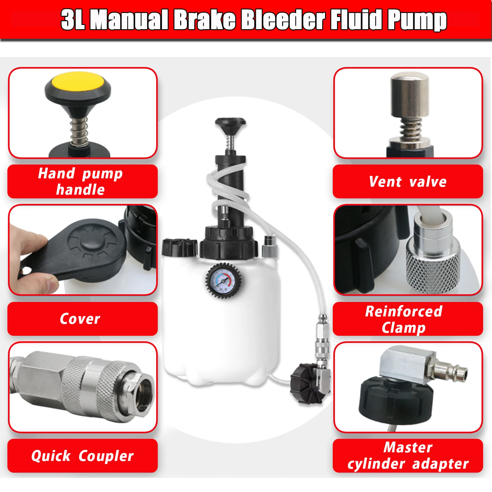 3L Brake Bleeder Kit Brake Bleeder Pump Kit One Man Professional Vacuum Brake Bleeder Kit Suitable for Most European Car Models