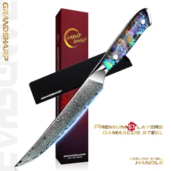 Grandsharp 5.5 Inch AUS-10 Japanese Damascus Steel Steak Knife Meat Beef Chef Kitchen Petty Knives Cutlery Abalone Shell Handle