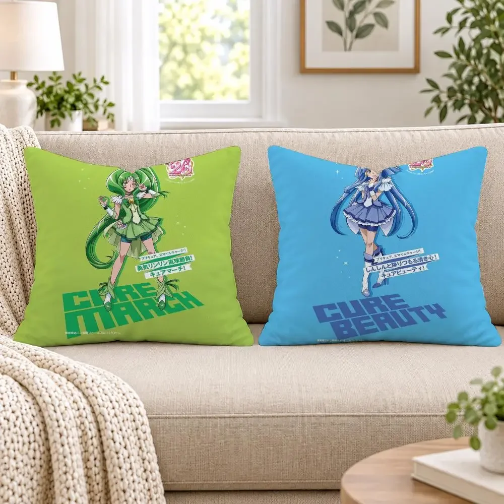 Cartoon S-Smile P-Precures Cushion Cover Short Plush Double-Sided Printing Sofa Bedroom Living Room Throw Pillowcover Home Decor