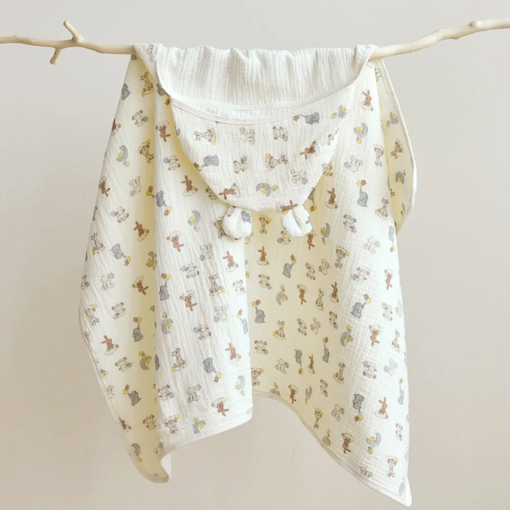 

Bear Printed Infant Hooded Towel Wrap Blanket Single Layer Cloak Baby Swaddle Cloth Breathable Material Soft Texture