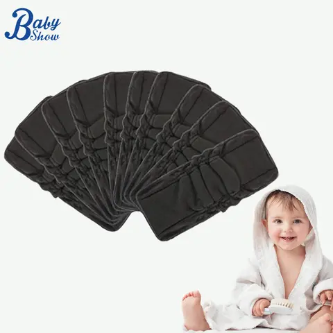 10pcs/Pack Bamboo Charcoal Nappy Inserts 35*13.5cm 5Layers Washable Reusable Diaper Liner Pads for 1-3year Babies