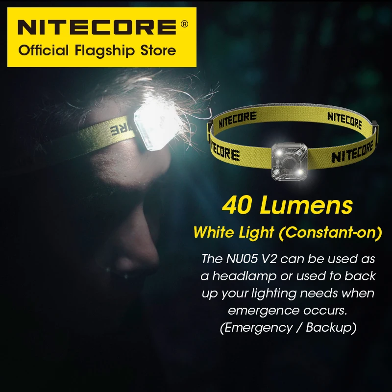 NITECORE NU05 V2 Signal Light USB-C Rechargeable Headlamp Trail Running Light Multi-Light Source for Riding Backpack Walk A Dog