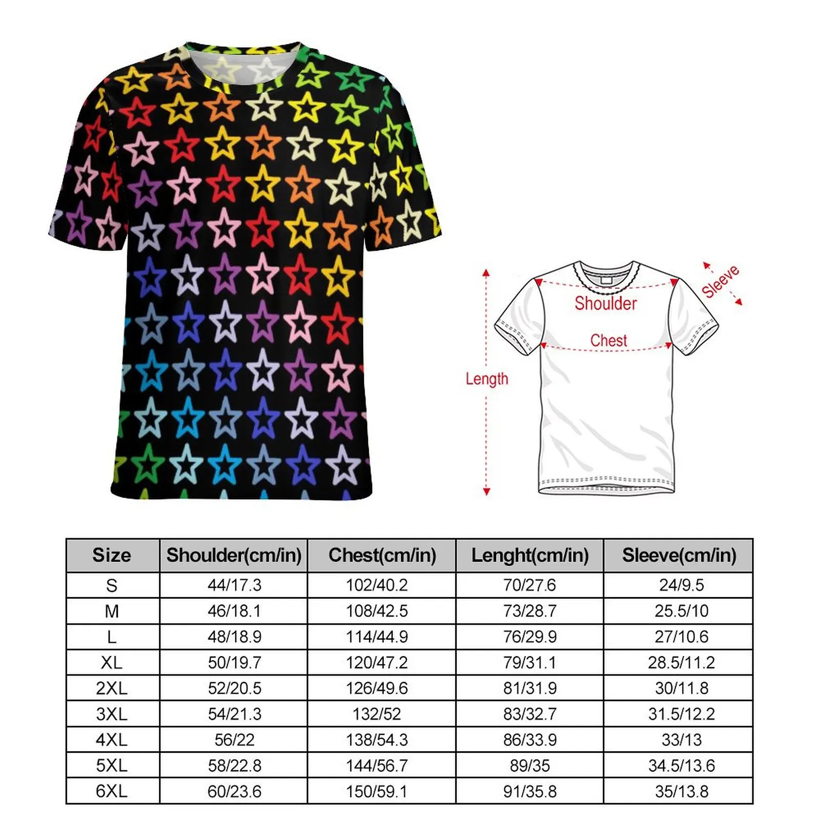 Big Size Broader Spectrum Rainbow T-Shirts Outline Stars Casual T-Shirt Short Sleeves Woman Retro Tee Shirt Summer Design Tees