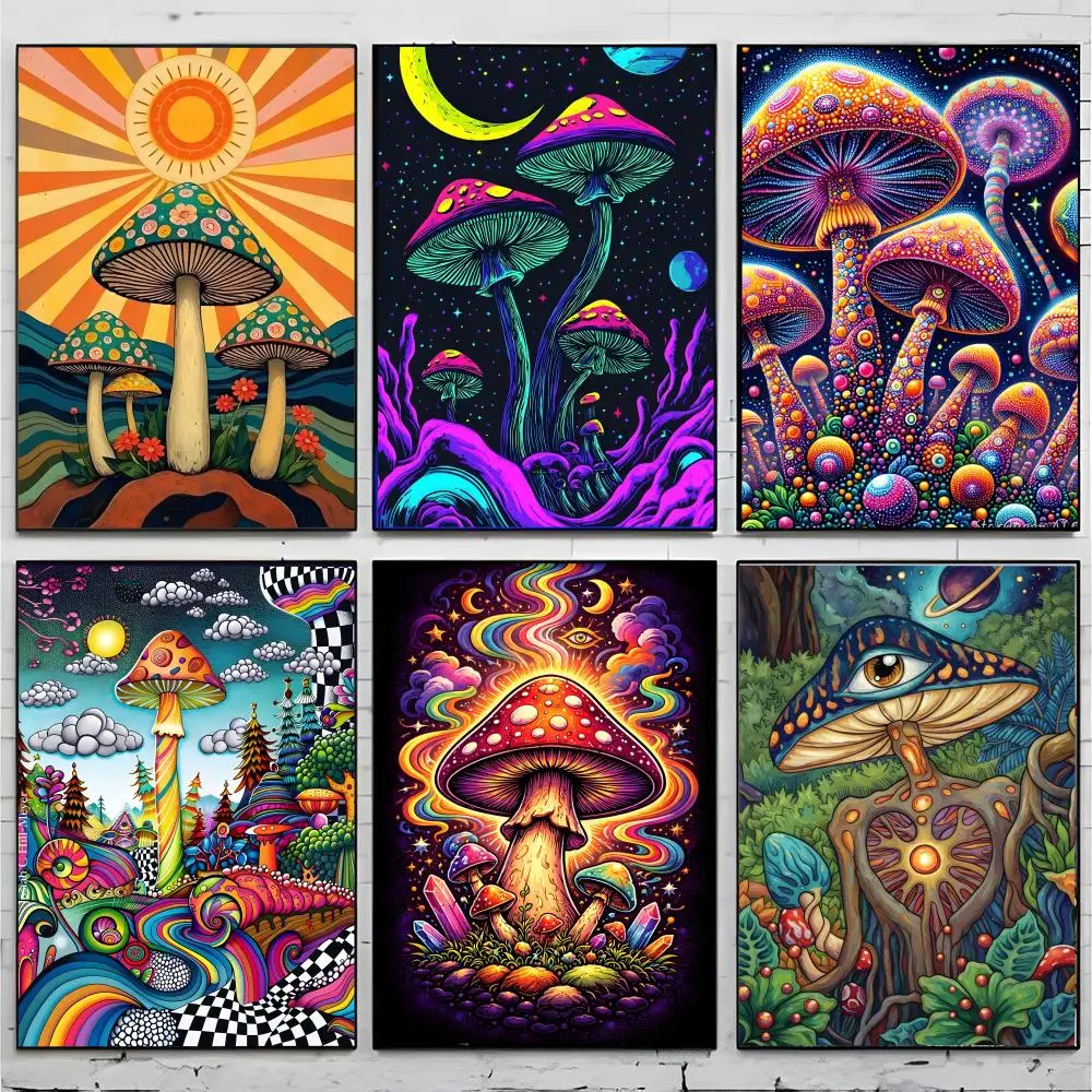 Psychedelic Trippy Art Motif Psychedelic Mushroom Poster Premium Decor Art & Gift for Household Lounge Home Ornaments
