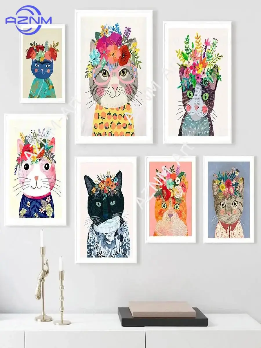 Whimsical Animal Wall Art Cats Dogs Koalas Foxes  Rhinos  HD Canvas Print Poster for Home  Kids Room Decor