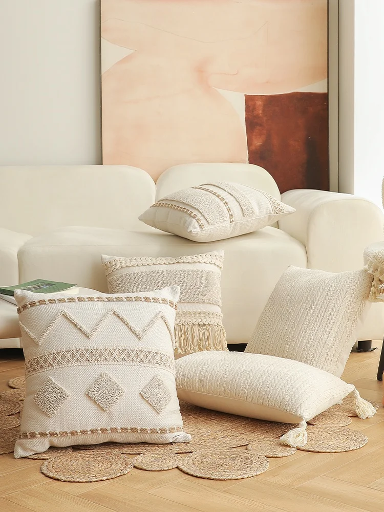 Mlife Nordic Style Cotton Linen Pillow Plush round Backrest Sample Room Decorative Cushion Cover with Core Universal Sofa