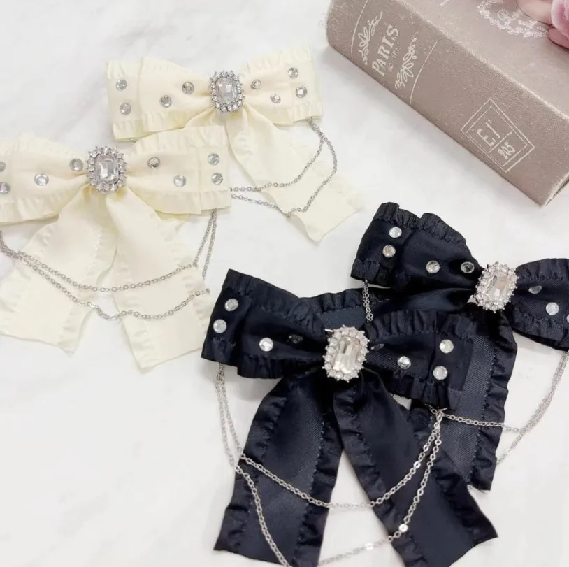 

Japanese Sweet Cute Hot Diamond Chain Hair Clips Ribbon Bow Hairpin Hair Clip Hair Accessories for Women