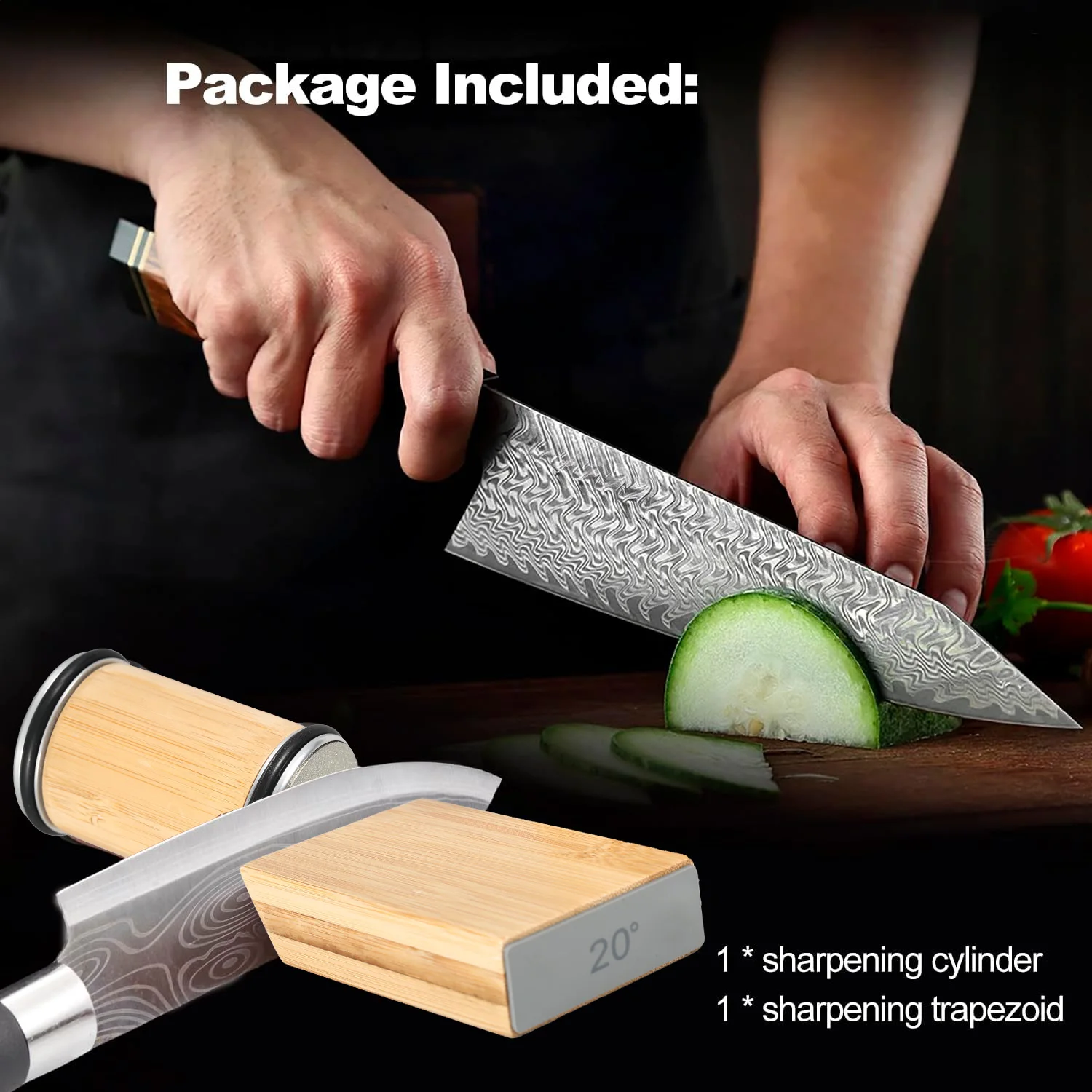 Natural Bamboo Made  Rolling Knife Sharpener With Magnetic Holder 15 ° and 20 ° Kitchen Knife Use