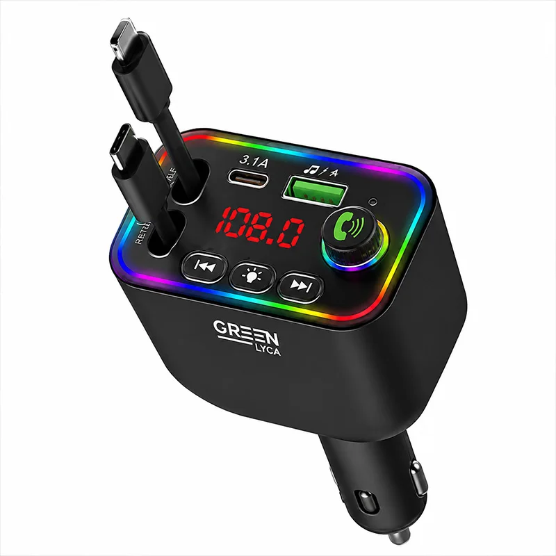 Transmiter FM 4 w 1 Bluetooth do samochodu + ładowarka 66W Ultra Szybka | Głośnik Bluetooth z funkcją głośnomówiącą, porty USB i Type C