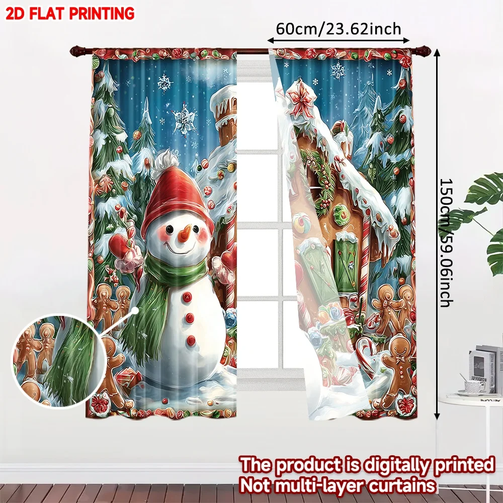 2D الطباعة المسطحة 2PCS الستائر عيد الميلاد شعبية سانتا كلوز الغزلان شجرة سعيد لطيف مضحك أحمر أخضر الرقمية المطبوعة البوليستر #2