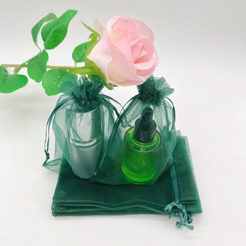 500pcs Drawstring Dark Blackish Green Organza Gift Bags for Jewelry Packaging Bag Wedding Gift Bag Organza Sachet Display Pouch