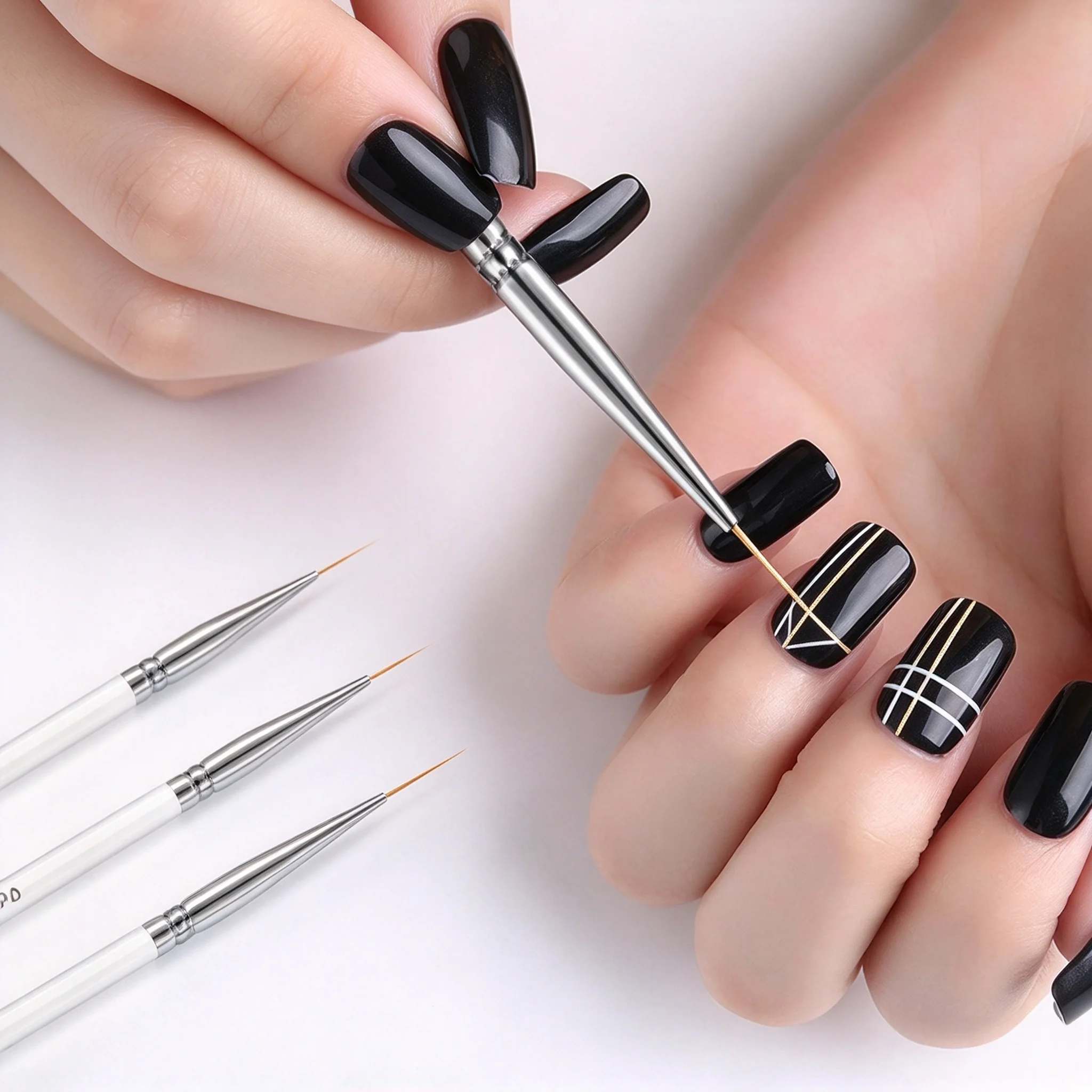 3 PCS Plastic Handle Nail Liner Brushes Set, Nail Art Painting & Striping Drawing Tools