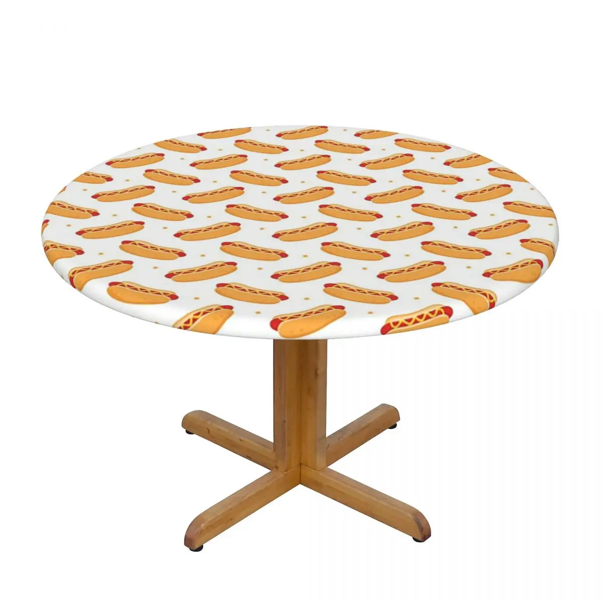 Hot Dog Food Delicious Pattern Waterproof Round Tablecloth Oilproof Table Cloth for Kitchen Events Dining Table Cover