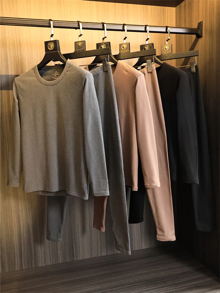 

Double-Sided Flocking Skin-Friendly Warmth Set for Men Base Shirt And Autumn Pants Thickened Warm Youth Male round Neck Home ...