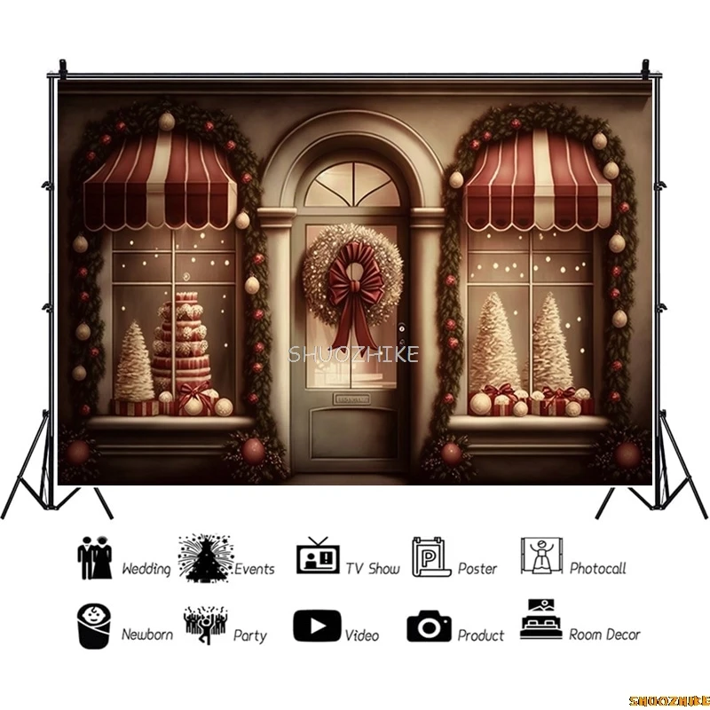 SHUOZHIKE Рождественский день фон для фотосъемки гостиная Крытый орнамент зеленый дверной венок фон для фотостудии реквизит QS-43