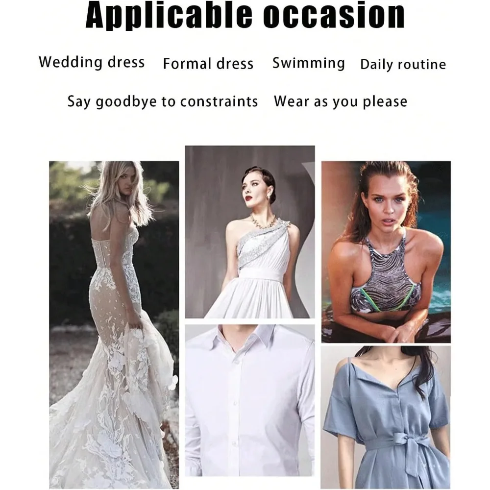 Women's Invisible Adhesive Bra, Backless Plunge Push Up Sticky Bras, Strapless No Show Bra with Clear Halter Strap image 6