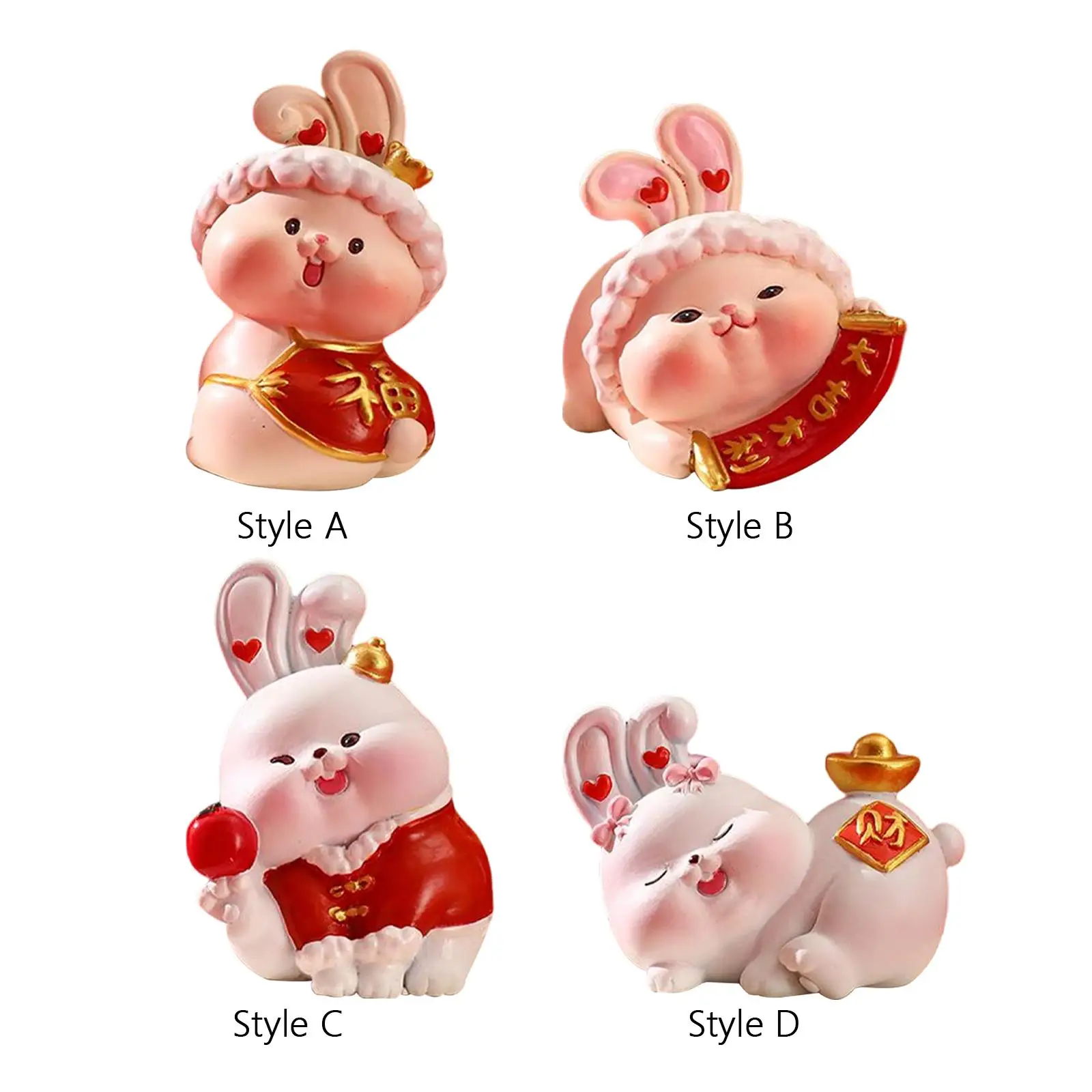 Resin Rabbit Sculpture Bunny Figurines Craft for Spring Festival Office Party Home