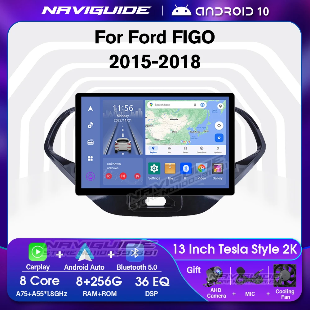 

NAVIGUIDE 13inch 1920*1200P Carplay Car Radio For Ford FIGO 2015-2018 Android10 Autoradio Stereo Audio Multimedia Player 8+256G