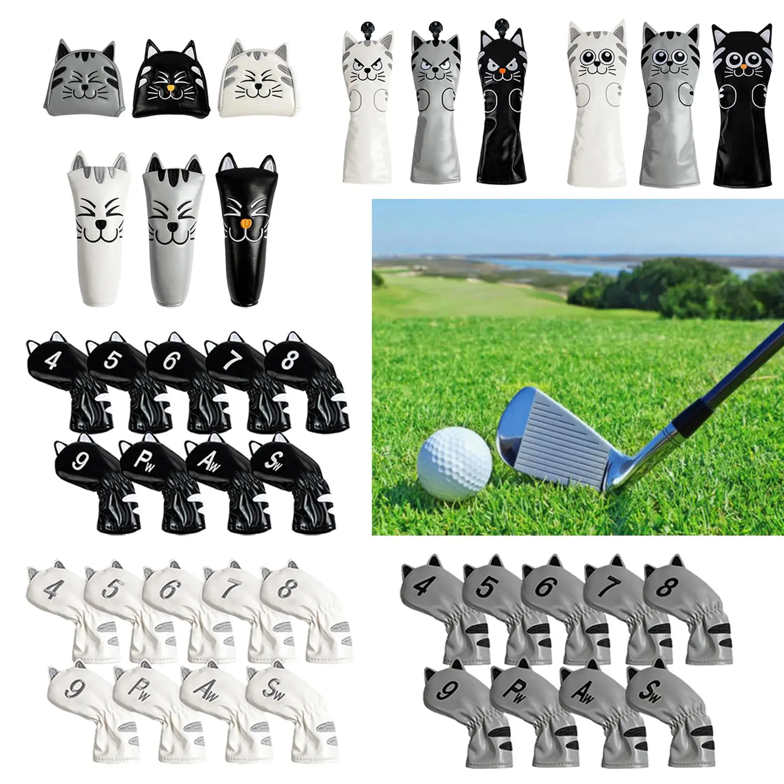 Golf Club Head Covers, Thick Wrapped Golf Cue Protection, Equipment Wedges Cat