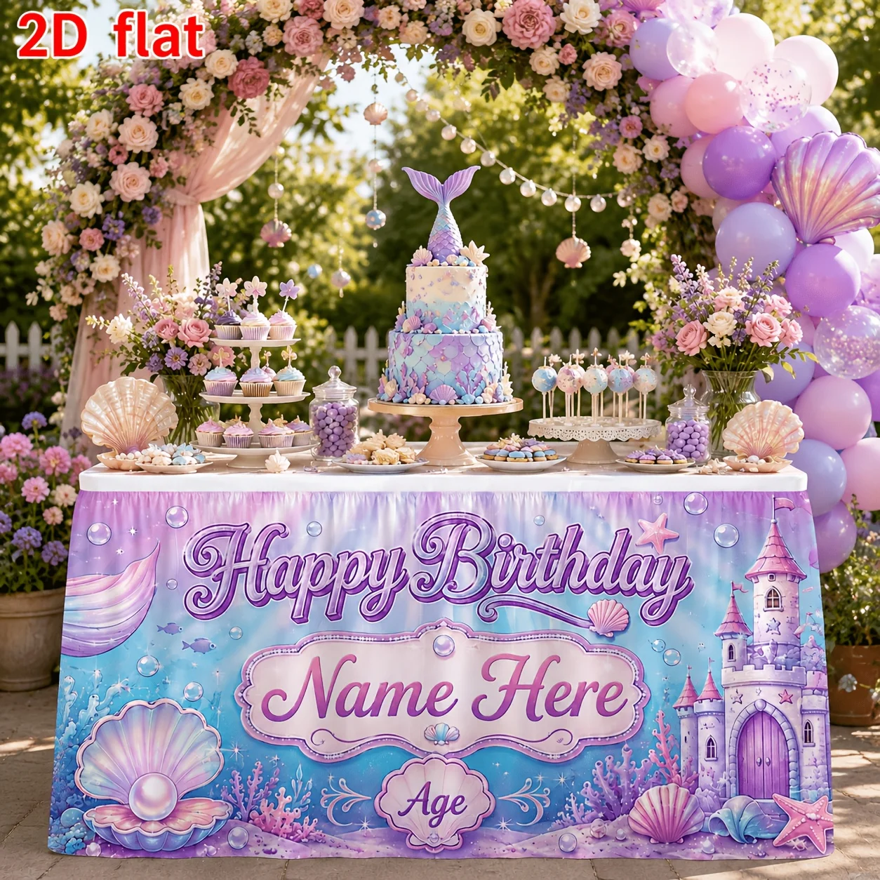 1Pc personalized polyester mermaid tail shell table skirt starfish coral underwater castle bubble table skirt party