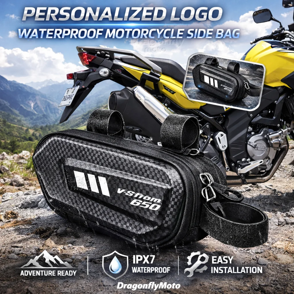 

Для мотоциклов Suzuki V-Strom 650, DL650, 650XT: Водонепроницаемая жесткая боковая сумка-кофр с индивидуальным логотипом