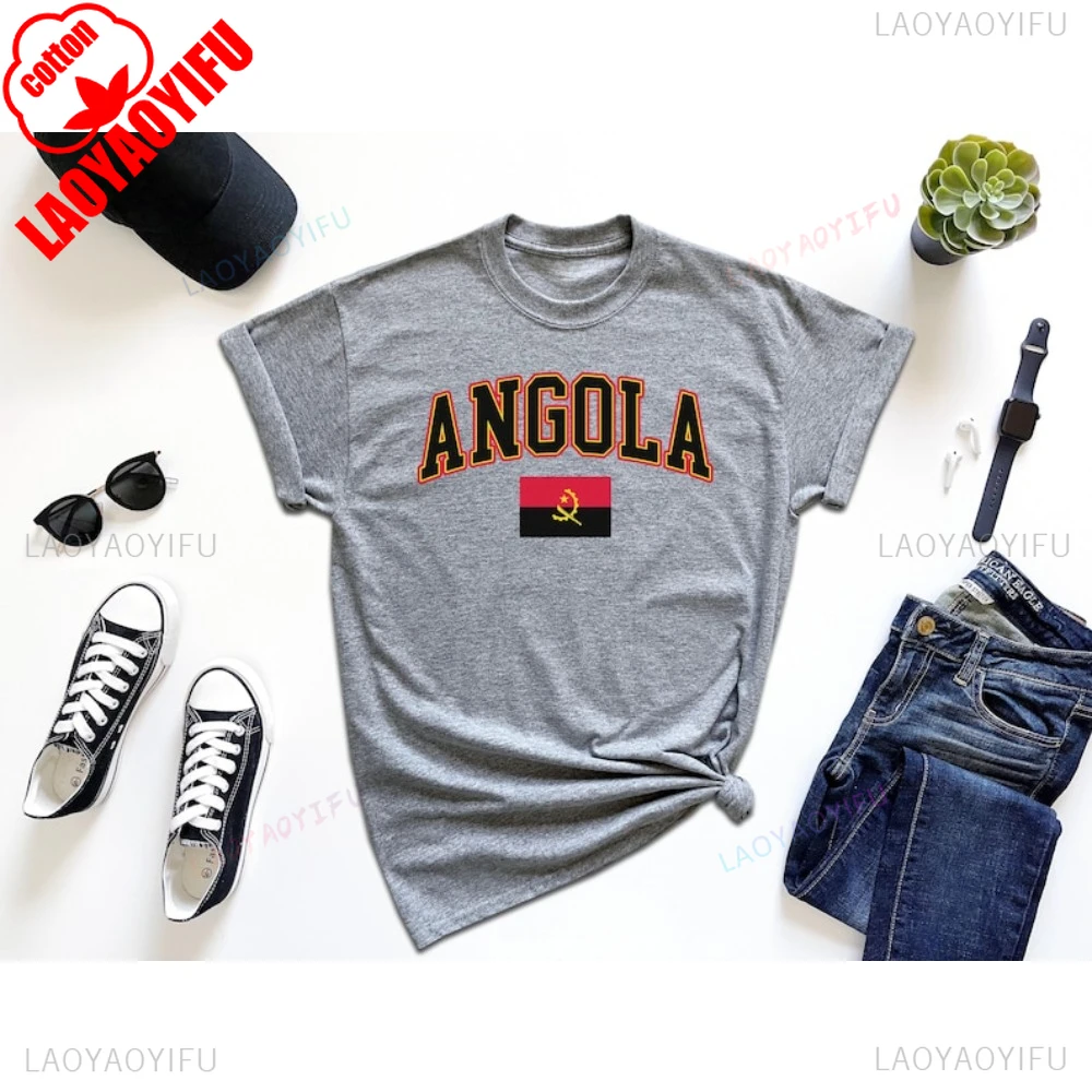 أسلوب بسيط أنغولا العلم الجرافيك التي شيرت عادية موضة فضفاضة Harajuku قصيرة الأكمام رجل T Shrt القطن Y2k الهيب هوب المرأة تي شيرت #2