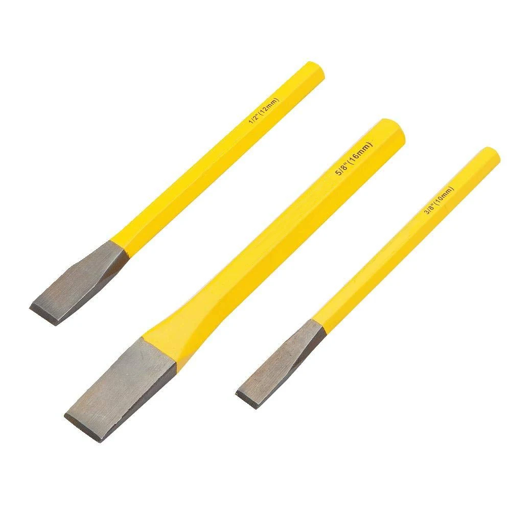 3pcs Chrome Vanadium Alloy Steel Flat Drill Cold Chisel 10mm 12mm 16mm Punch Chisel Carpenters Must-Have Power Tools