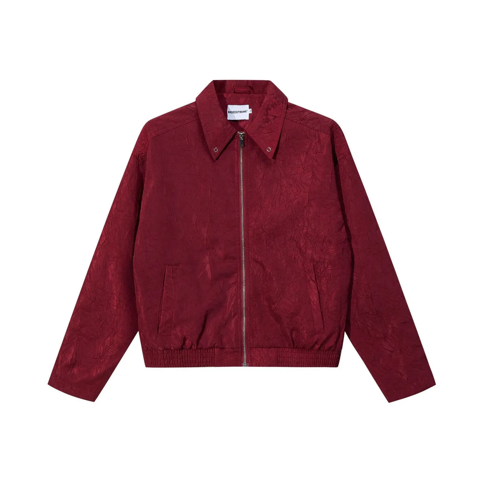 Chaqueta plisada de moda coreana para hombre y mujer, abrigo con cremallera de alta gama, solapa informal, chaquetas Vintage americanas, rojo, Otoño, nuevo