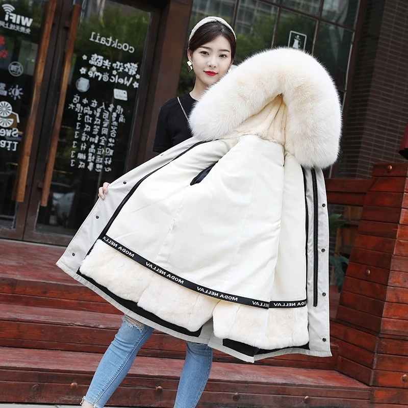 

hooded natural parkas Fox winter Fur Large Collar Detachable rex rabbit Fur Jacket 2023 New Long outerwear trench jacket coats