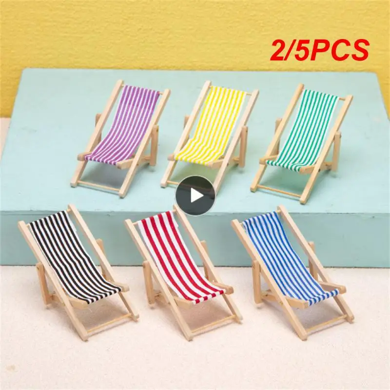 Dollhouse Mini Foldable Beach Chair Model Dollhouse Outdoor Casual Reclining Chair Dolls House Furniture Decoration