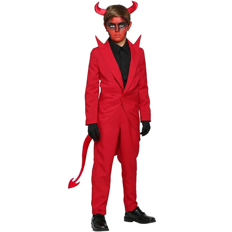 SAFEvil Red Demon Cosplay Costumes pour enfants, veste et pantalon, robe d'Halloween pour garçons et filles, taureau et fantôme, tenue habillée pour la fête, plis de jeu