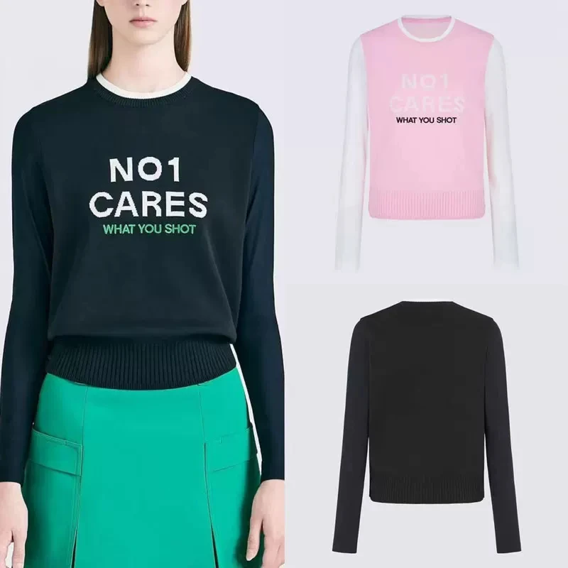 Model Same Style Women Golf Top 2026 Autumn Winter New Color Block Knit Sweater, Youthful Versatile Sports Long Sleeve Pullover
