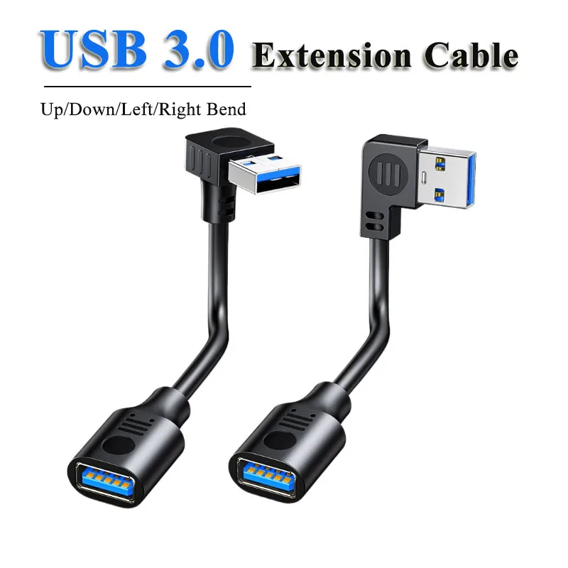 USB 3.0 Right Angle Data Cord Up/Down/Left/Right Bends Extension Line USB 90 Degree Male to Female Power Connection Cable