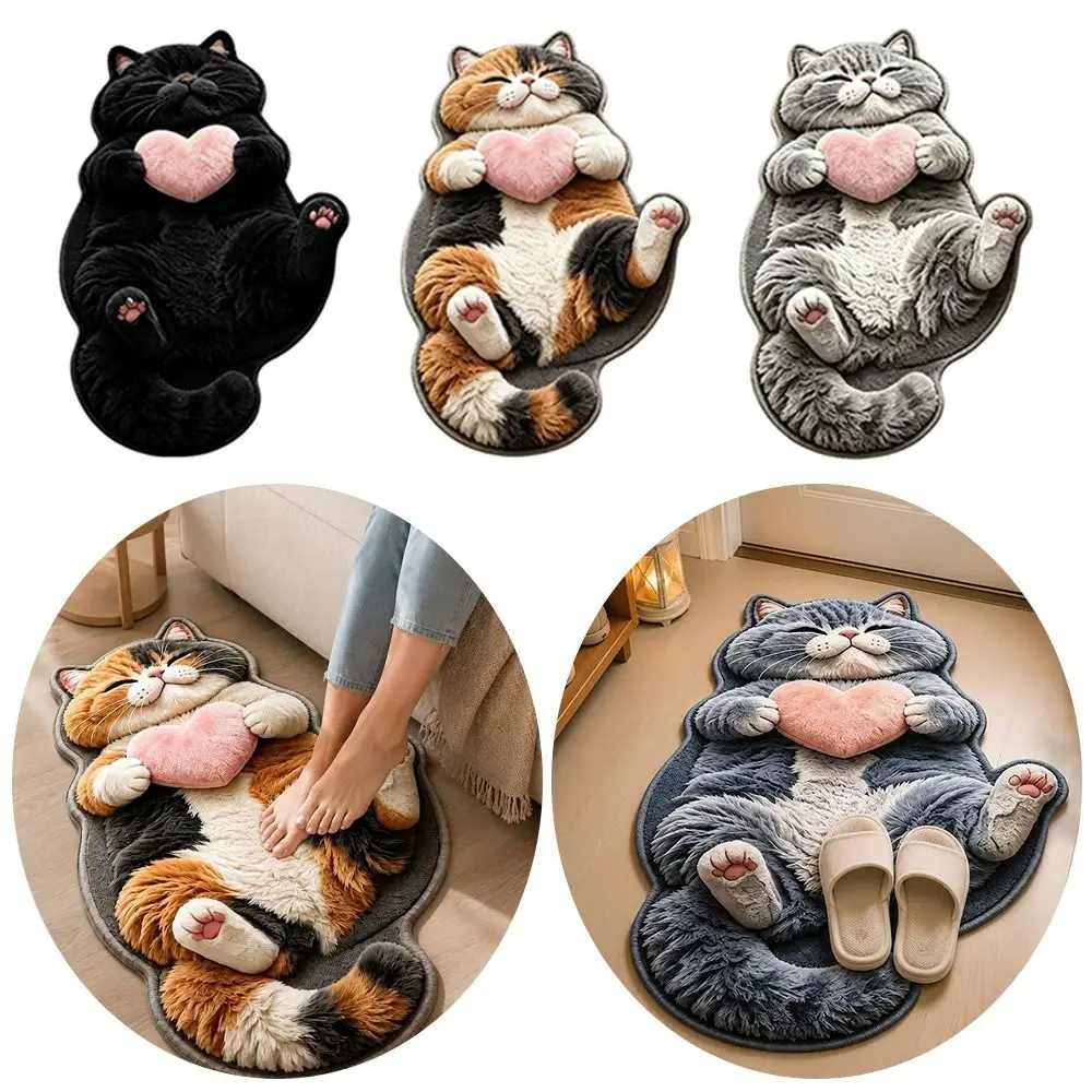 Special-shaped Cat Floor Mat Soft Surface Non Slip Backing Cat Shaped Carpet Cat Pattern Absorbent Cat Shaped Rug Entryway Use