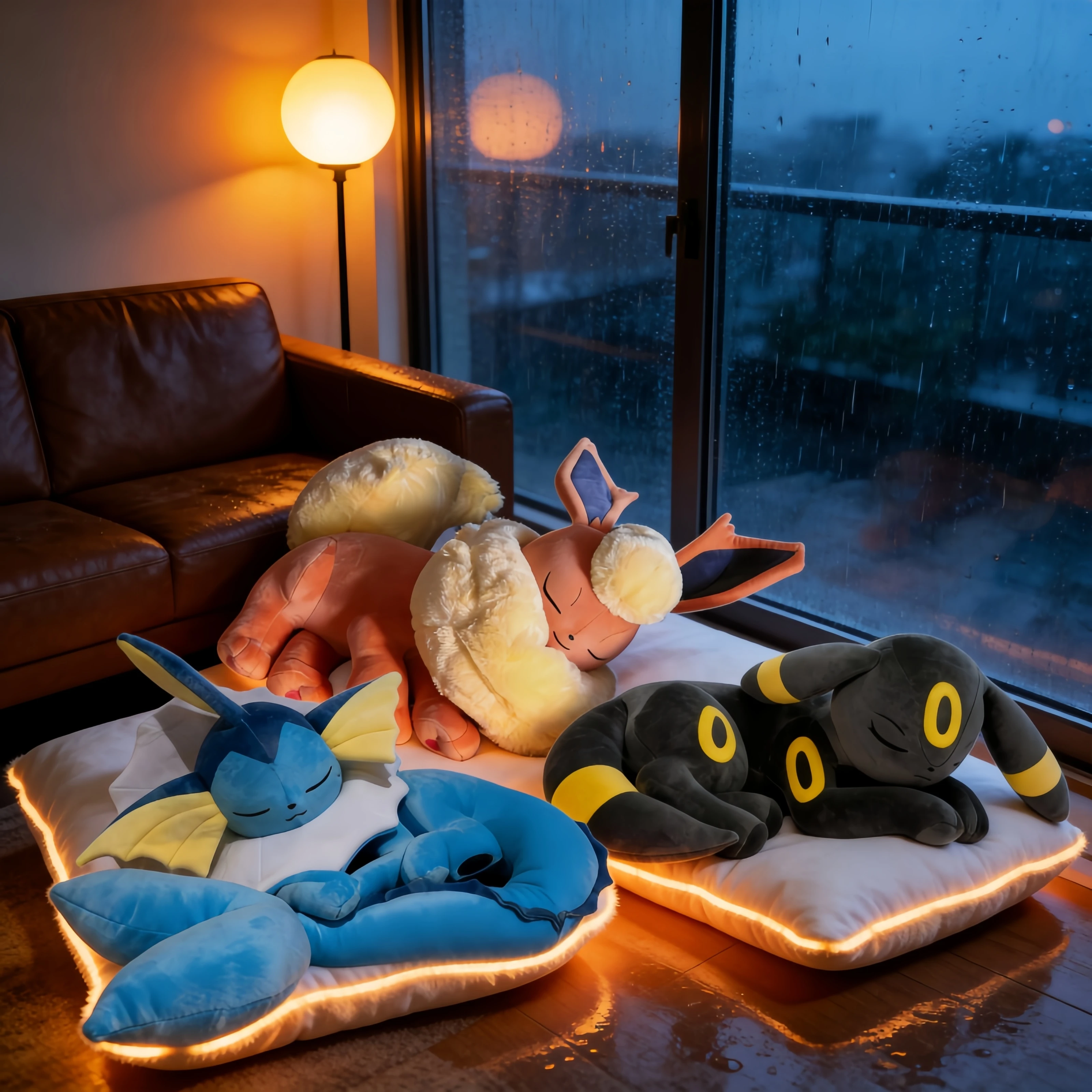 Peluches Grandes de Vaporeon, Pikachu Durmiente, Bewear, Piplup, Sylveon, Flareon, Umbreon, Gengar y Sprigatito de Pokémon