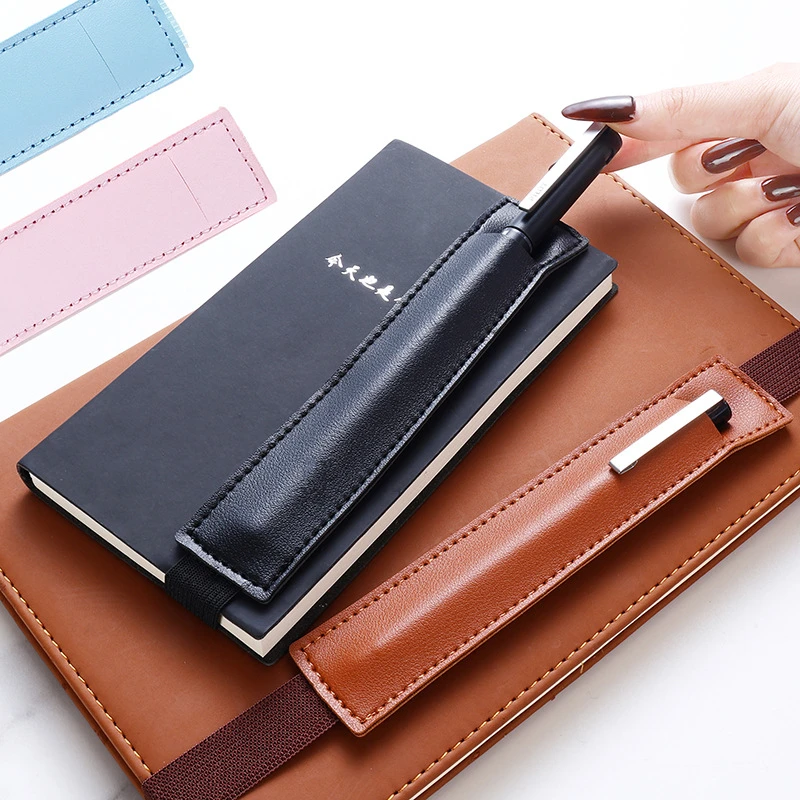 Pu Leather Pen Bag Elastic Buckle Book Notebook Fashion School Pen Case for Office Meeting Easy Carry Office Student Stationery