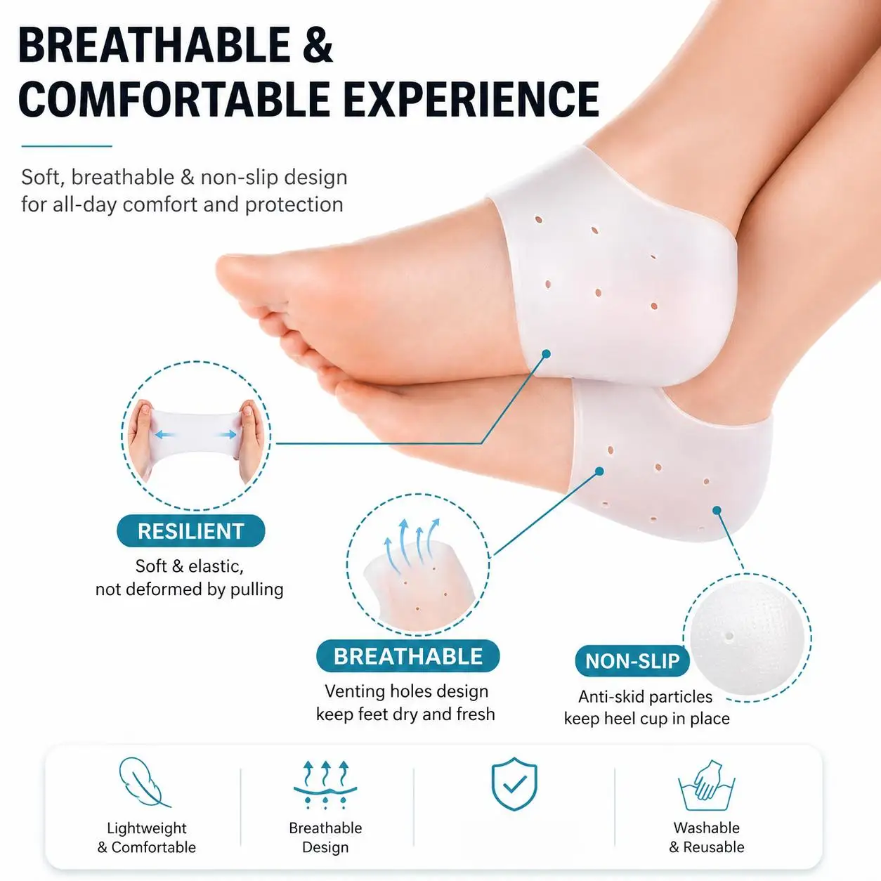 4pcs heel gel moisturizing sleeve is suitable for dry and rough heels, and can be reused by men and women
