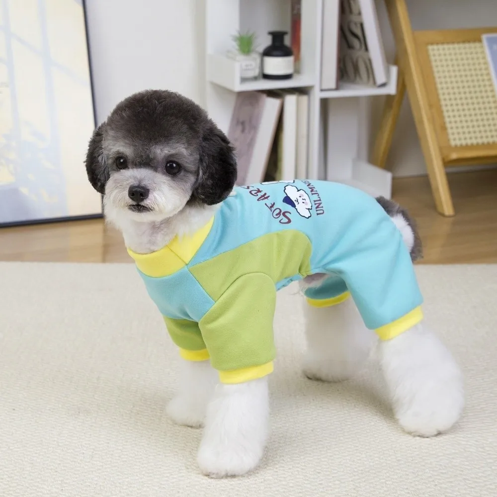 Cartoon Bear Pattern Dog Four Legged Clothing Comfortable with D Ring Pet Warm Overalls Soft Dog Pajamas For Dogs Puppy