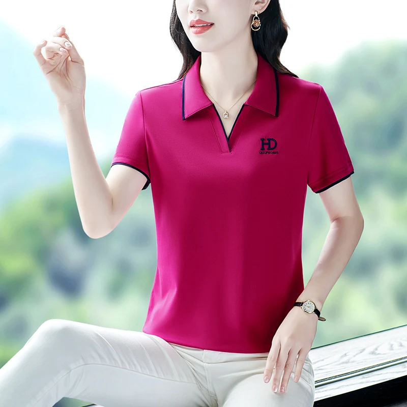 Summer Women\'s Basic T-shirt Short-sleeved POLO Shirt Elegant Shirts Woman Short Sleeve T-shirts Solid Clothing Youthful Clothes