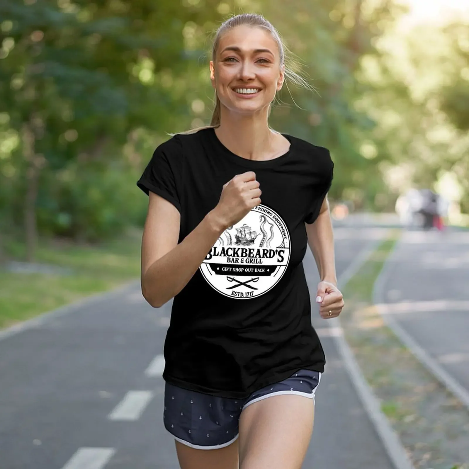 Blackbeard's Bar and Grill T-Shirt anime clothes customs design your own vintage workout shirts for Women