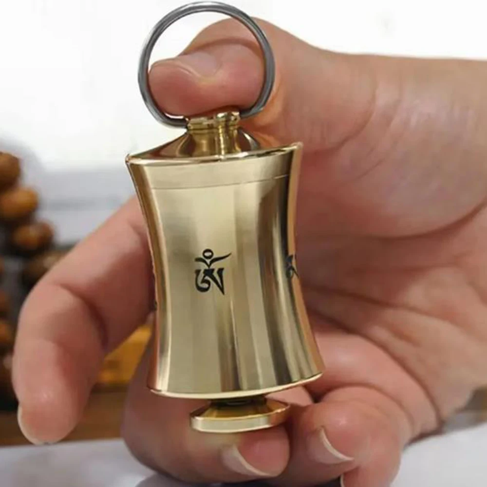 Mini rueda de oración de latón con seis caracteres, tubo de oración microfilmado enrollado a mano, tubo giratorio del Sutra del Corazón de Guanyin, colgante portátil