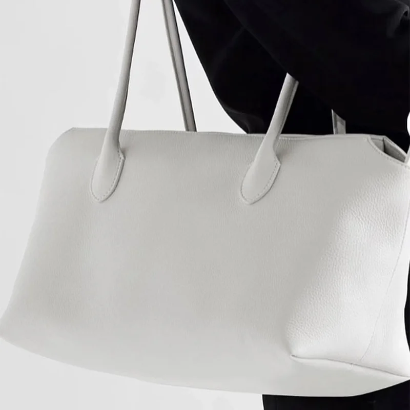 2022 Autumn Leather Hand-held White Tote Bag Minimalist All-match Large-capacity Black Underarm Bag Women