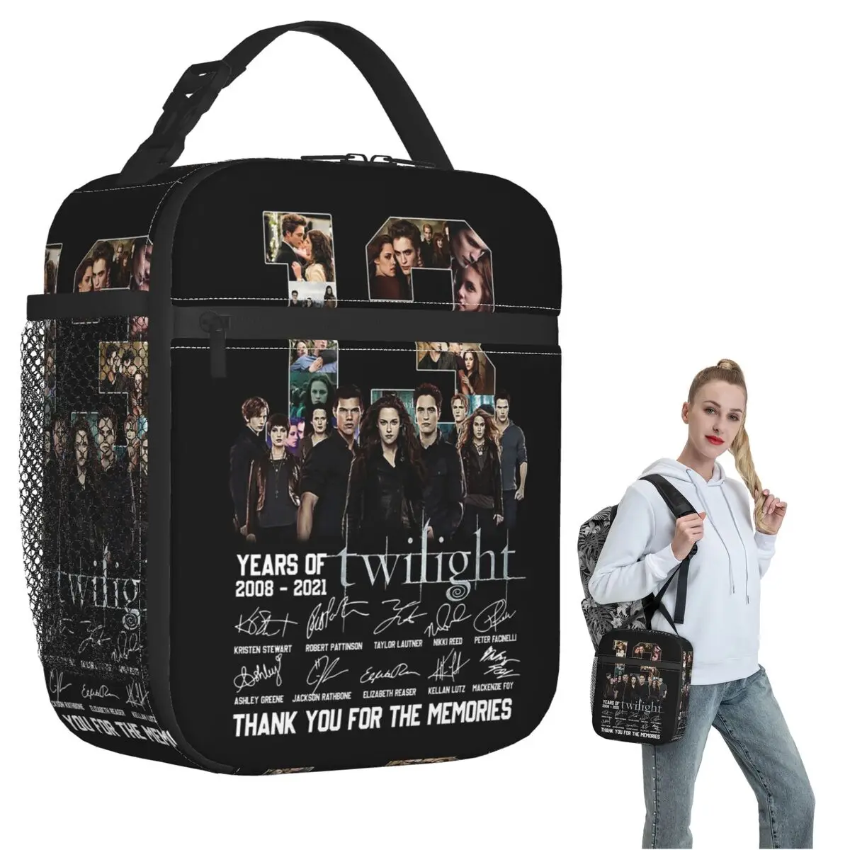13 Years Of The Twilight Saga Signature , Twilight Cast , Twilight Midnight Sun Movie Insulated Lunch Bag Thermal Lunch Box Tote