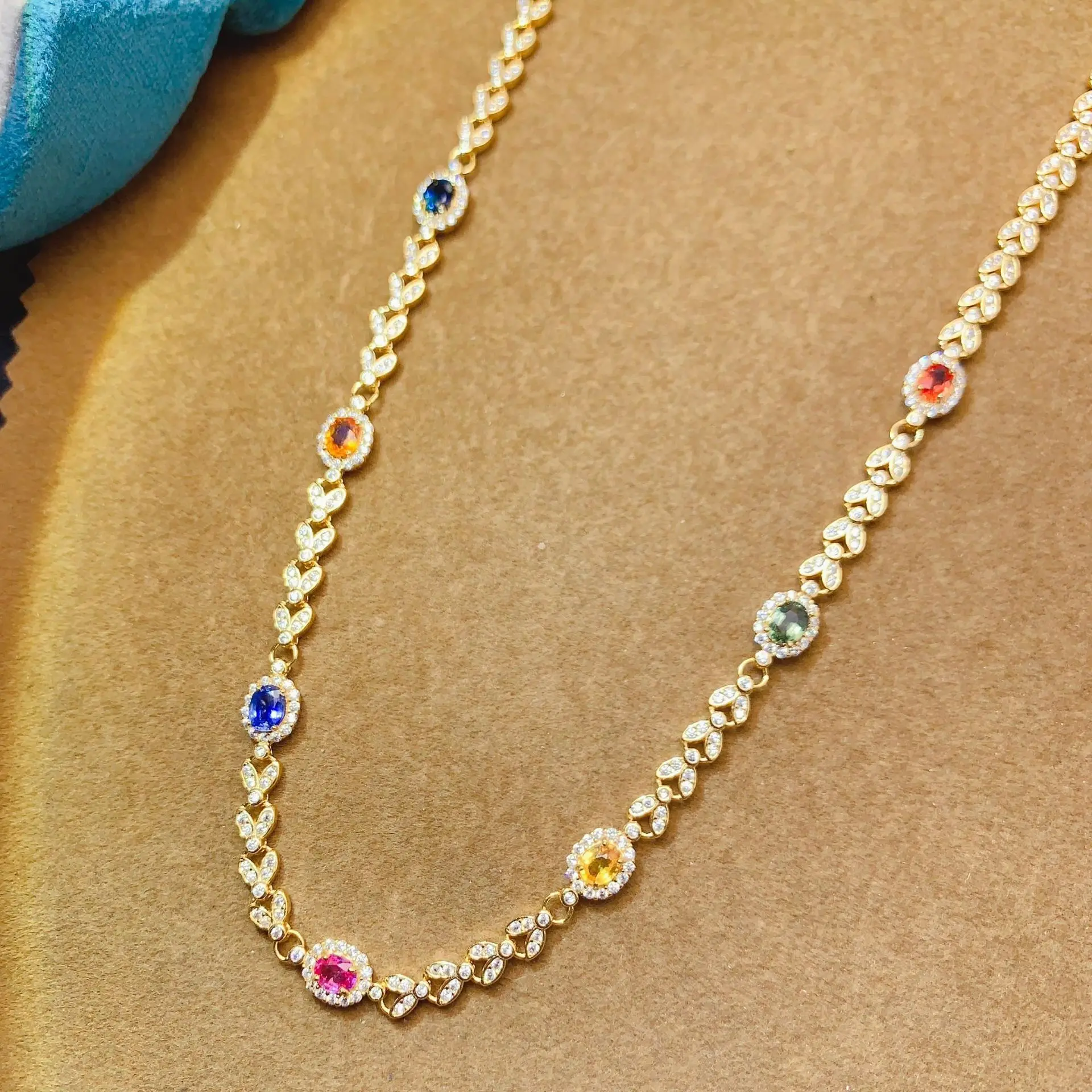4*5mm Natural Fancy Sapphire Necklace, S925 Sterling Silver Candy Color Gemstone, Playful Jewelry for Women & Gift